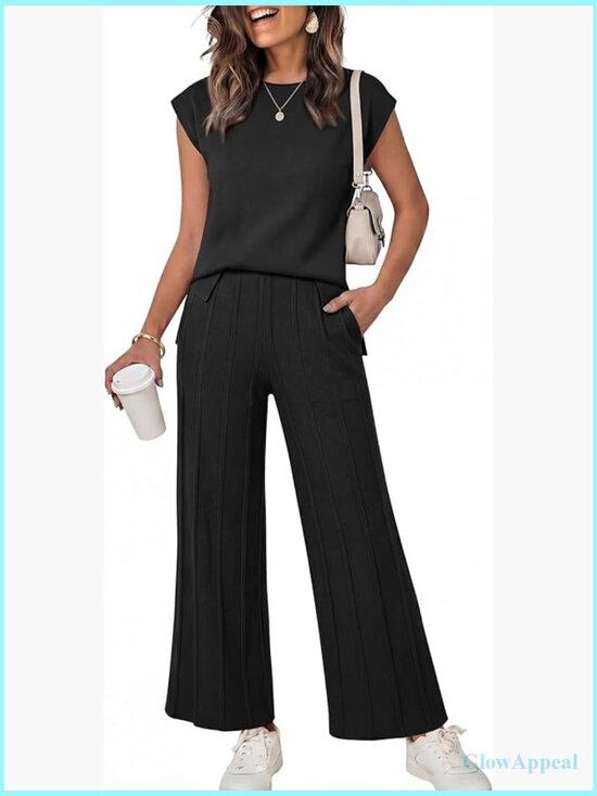 Pants - Women 2 Piece Lounge Set Knit Vest and Pant Summer Vacation Outfit